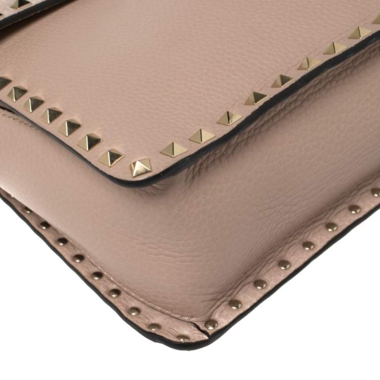 Pre Owned Valentino Beige Leather Rockstud Top Handle Bag