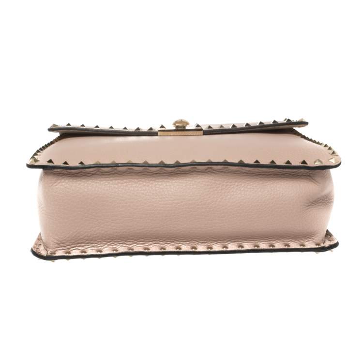 Pre Owned Valentino Beige Leather Rockstud Top Handle Bag