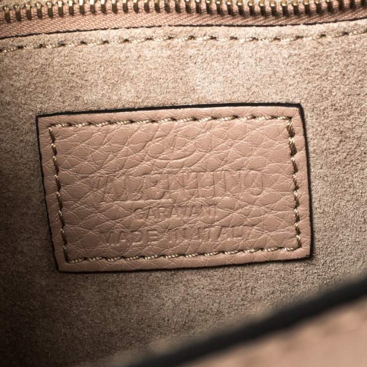 Pre Owned Valentino Beige Leather Rockstud Top Handle Bag