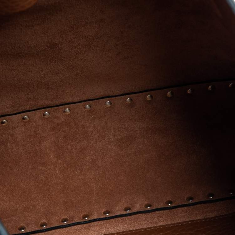 Pre Owned Valentino Brown Pebbled Leather Rockstud Flip Lock Messenger Bag