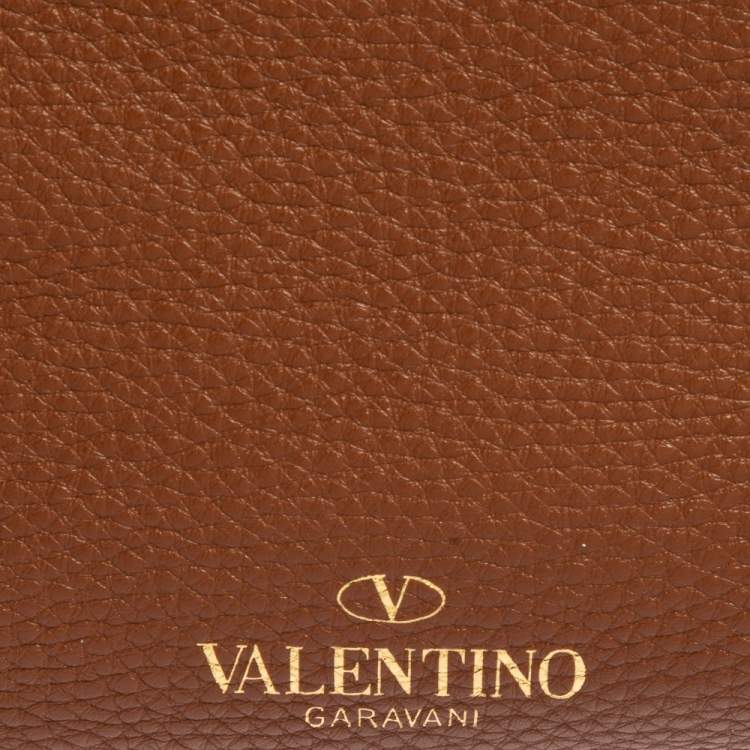 Pre Owned Valentino Brown Pebbled Leather Rockstud Flip Lock Messenger Bag