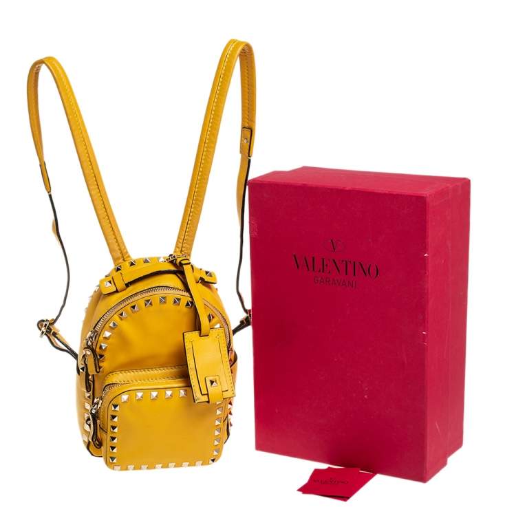 Pre Owned Valentino Mustard Leather Mini Rockstud Backpack