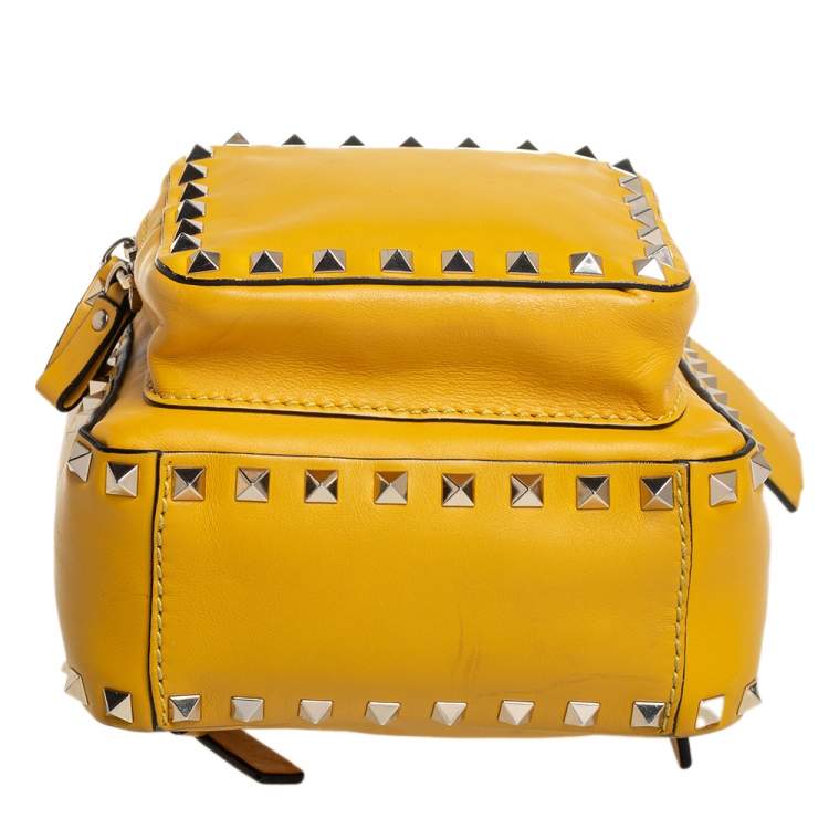 Pre Owned Valentino Mustard Leather Mini Rockstud Backpack