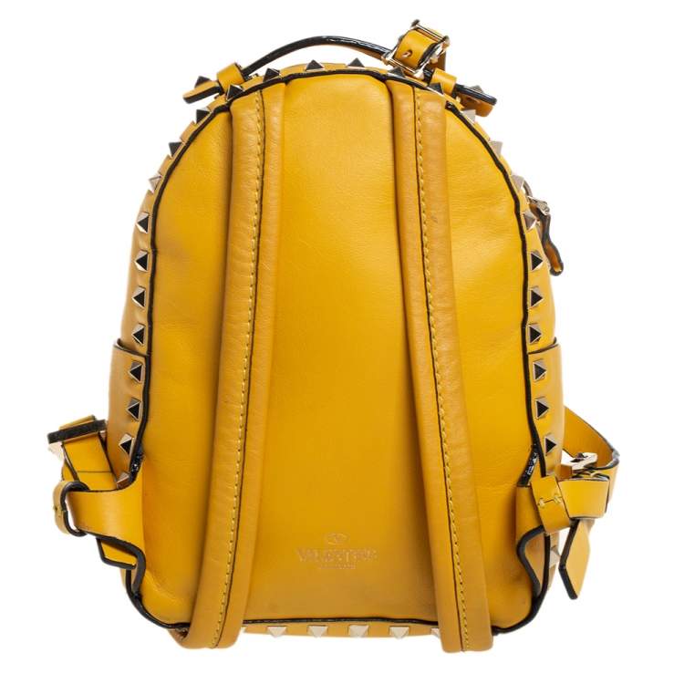 Pre Owned Valentino Mustard Leather Mini Rockstud Backpack