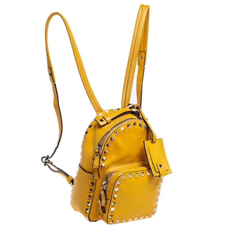 Pre Owned Valentino Mustard Leather Mini Rockstud Backpack