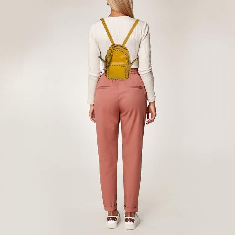 Pre Owned Valentino Mustard Leather Mini Rockstud Backpack