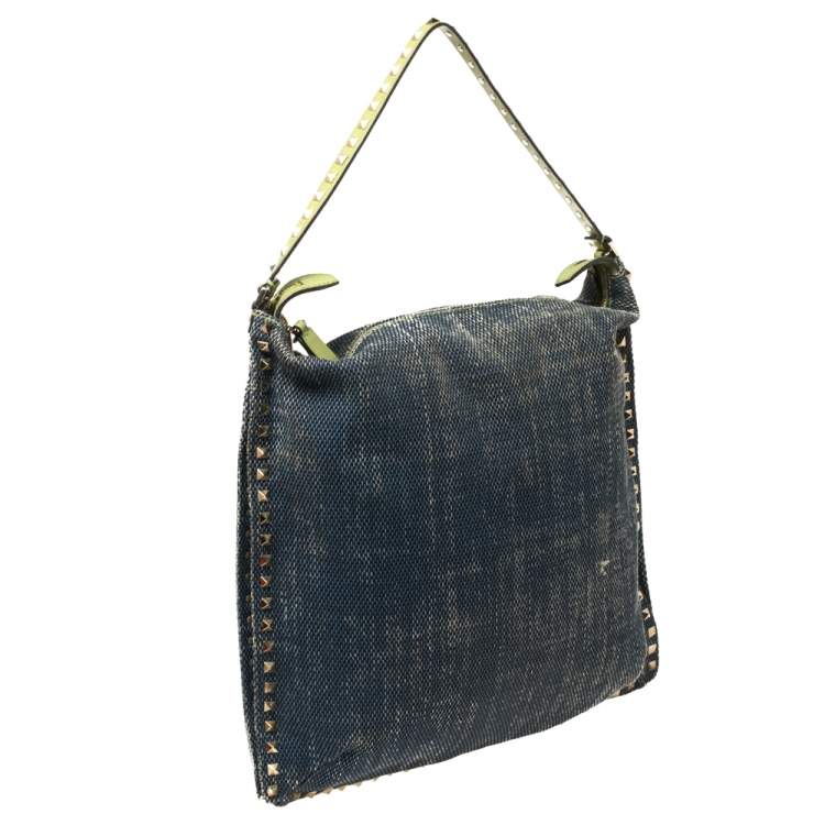 Pre Owned Valentino Blue Denim Rockstud Messenger Bag