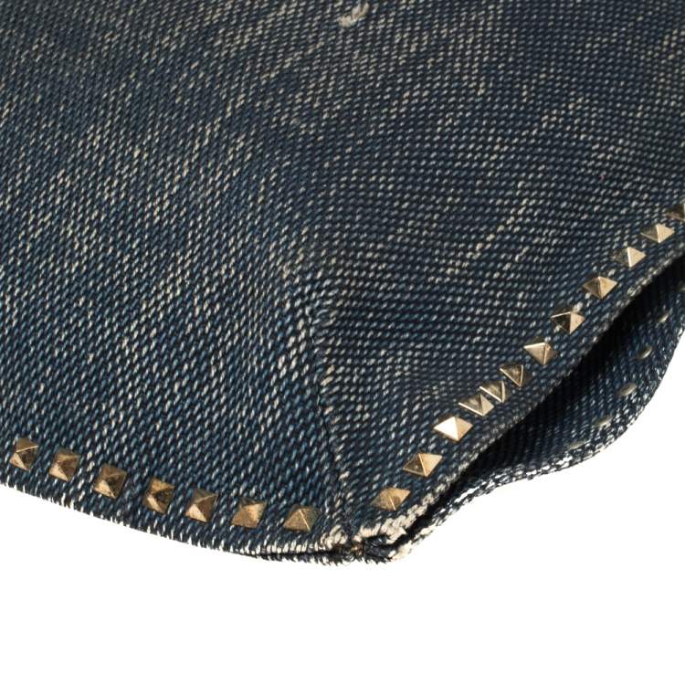 Pre Owned Valentino Blue Denim Rockstud Messenger Bag