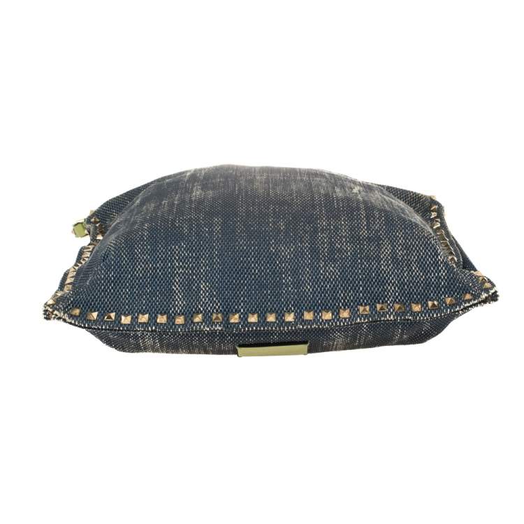 Pre Owned Valentino Blue Denim Rockstud Messenger Bag