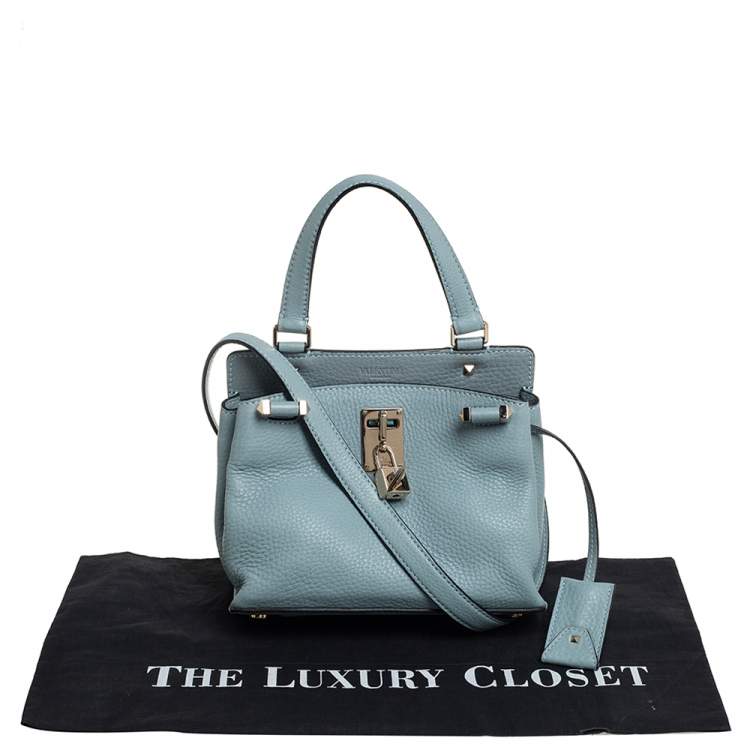 Pre Owned Valentino Light Blue Leather Joylock Top Handle Bag