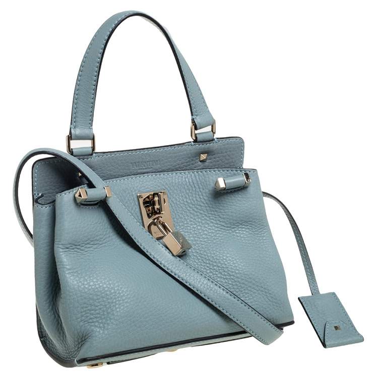 Pre Owned Valentino Light Blue Leather Joylock Top Handle Bag