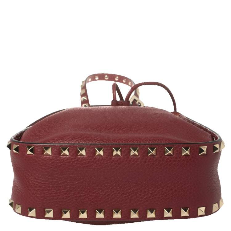 Pre Owned Valentino Red Leather Rockstud Bucket Shoulder Bag