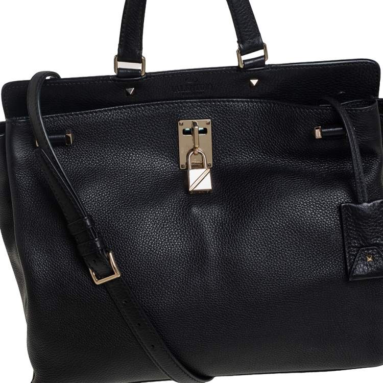 Pre Owned Valentino Black Leather Large Joylock Top Handle Bag