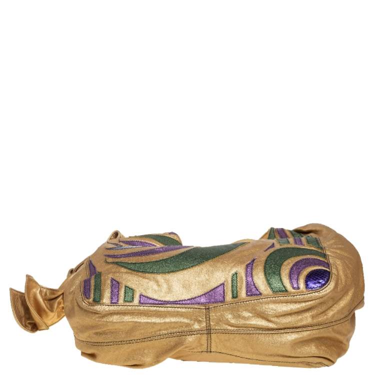 Pre Owned Valentino Metallic Multicolor Spiral Patch Leather and Snakeskin Embossed Nuage Bow Tote