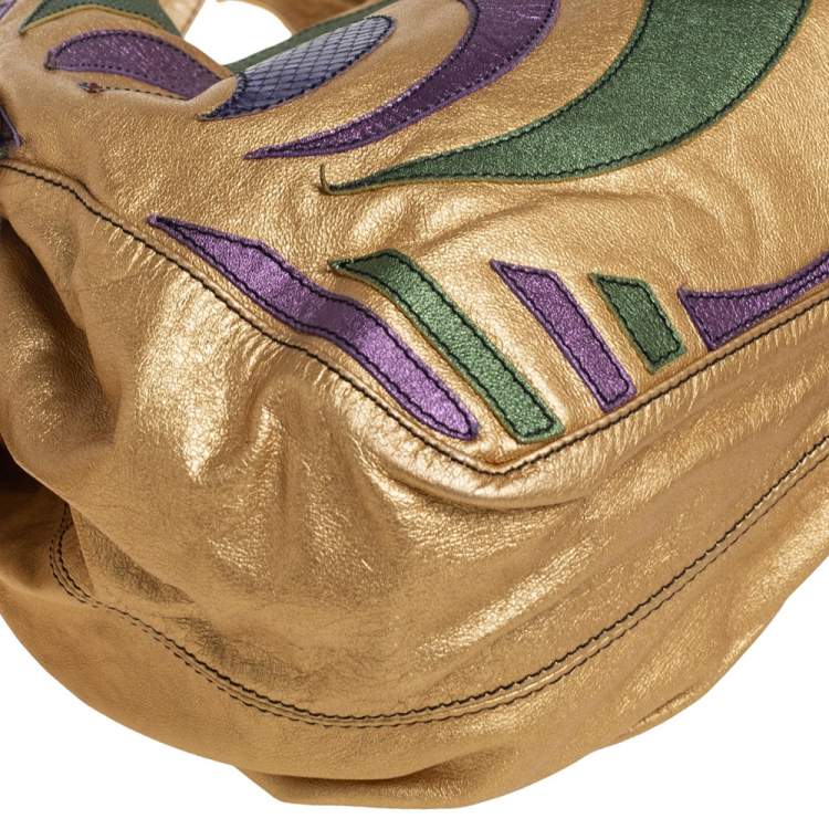 Pre Owned Valentino Metallic Multicolor Spiral Patch Leather and Snakeskin Embossed Nuage Bow Tote