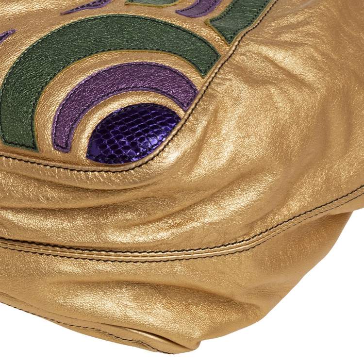 Pre Owned Valentino Metallic Multicolor Spiral Patch Leather and Snakeskin Embossed Nuage Bow Tote