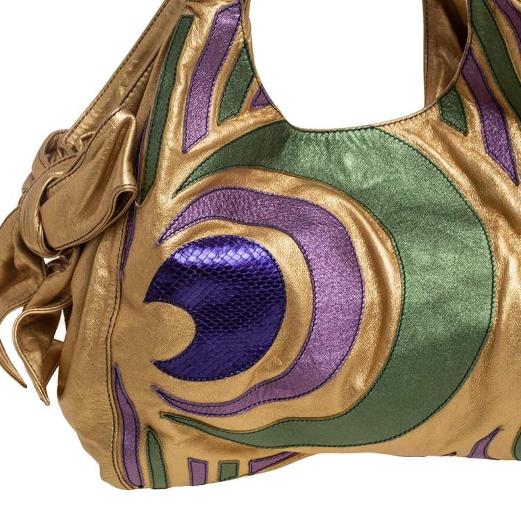 Pre Owned Valentino Metallic Multicolor Spiral Patch Leather and Snakeskin Embossed Nuage Bow Tote