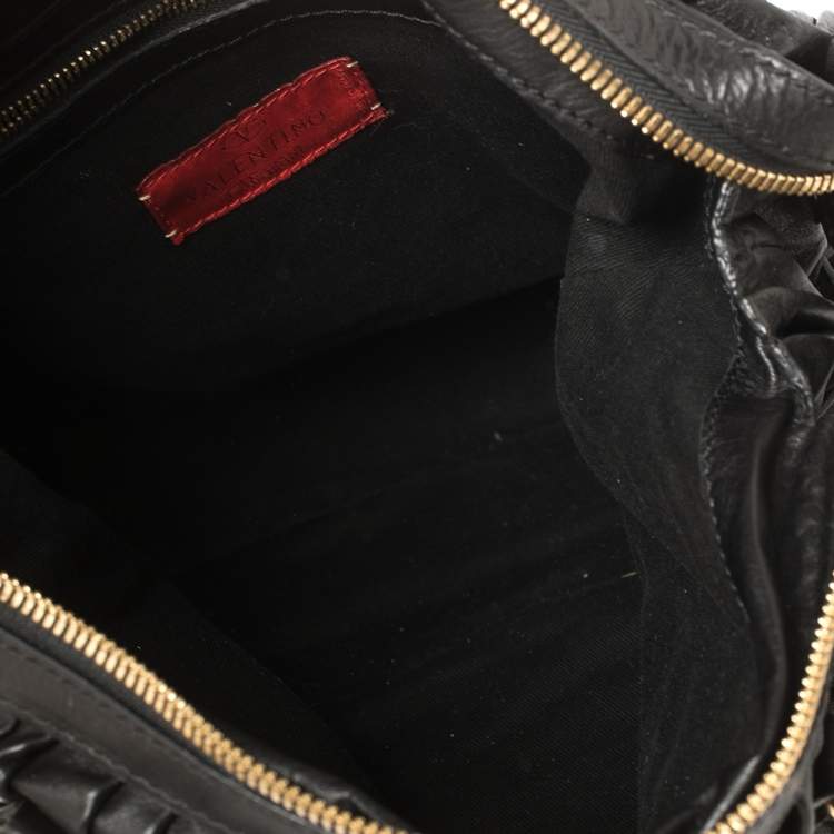 Pre Owned Valentino Black Leather Rockstud Boston Bag