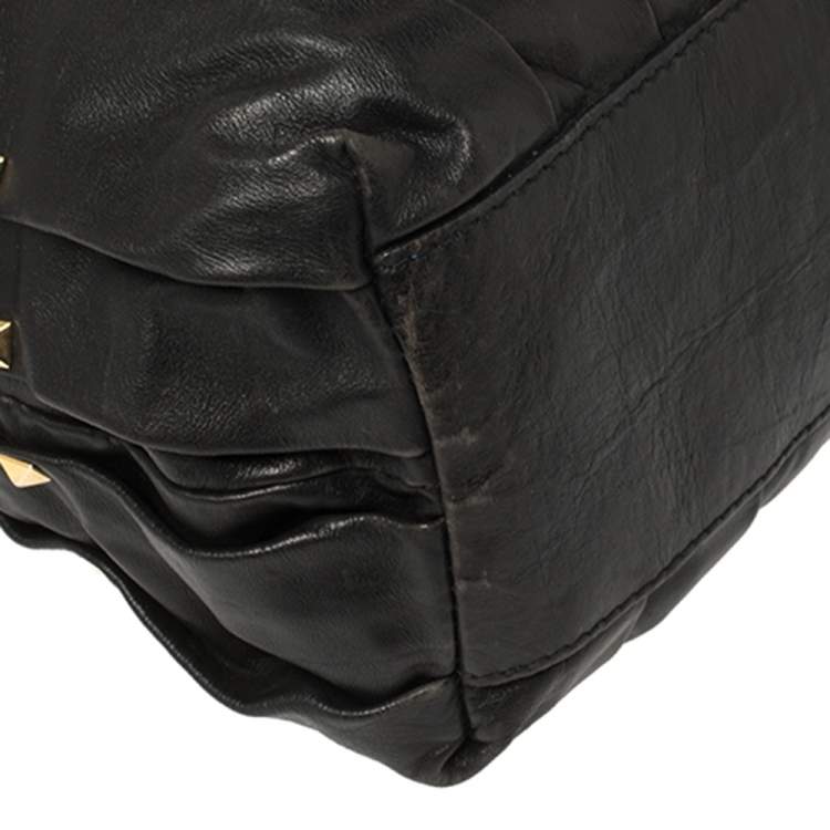 Pre Owned Valentino Black Leather Rockstud Boston Bag
