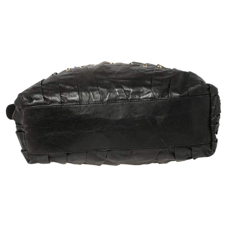 Pre Owned Valentino Black Leather Rockstud Boston Bag