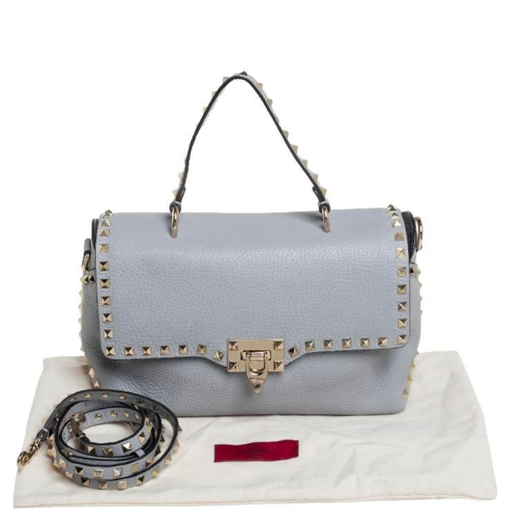 مملوكة مسبقًا Valentino Grey Leather Rockstud Top Handle Bag