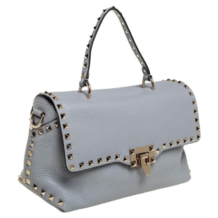 مملوكة مسبقًا Valentino Grey Leather Rockstud Top Handle Bag