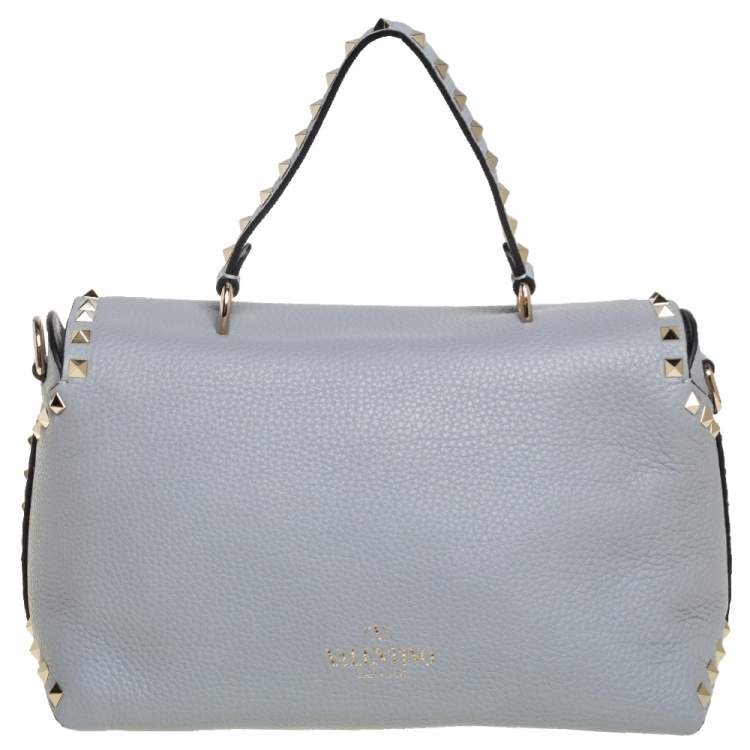 مملوكة مسبقًا Valentino Grey Leather Rockstud Top Handle Bag
