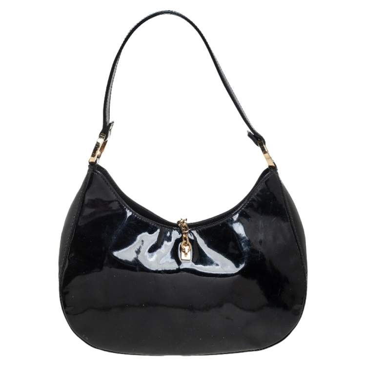 Pre Owned Valentino Black Patent Leather Hobo
