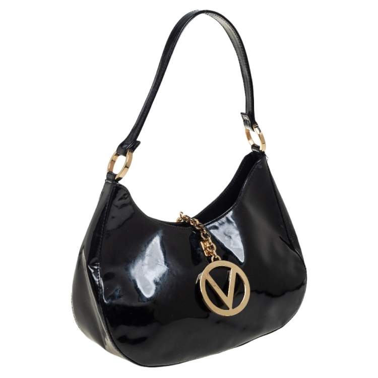 Pre Owned Valentino Black Patent Leather Hobo
