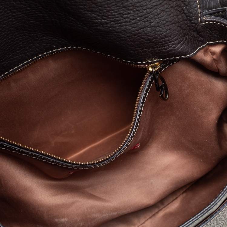 مملوكة مسبقًا Valentino Dark Brown Pebbled Leather VRing Flap Hobo