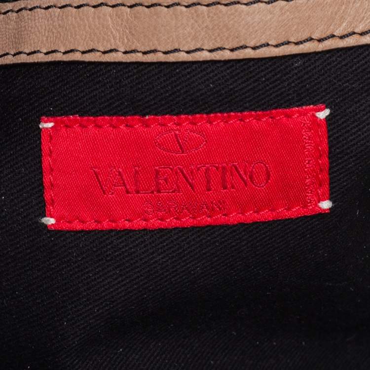 Pre Owned Valentino Beige Leather Ruffle Bowling Bag