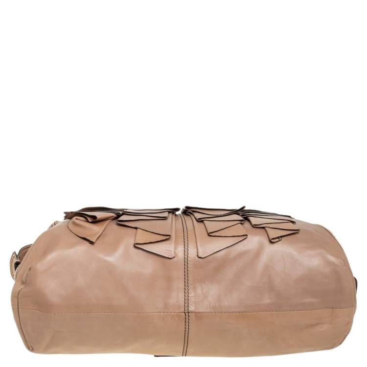 Pre Owned Valentino Beige Leather Ruffle Bowling Bag