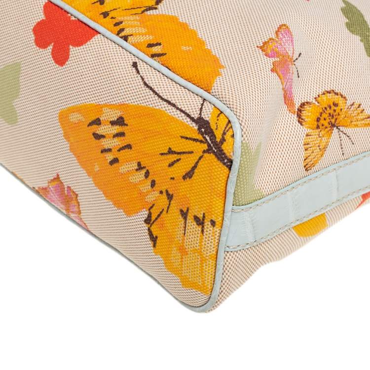 Pre Owned Valentino Multicolor Butterfly Print Canvas and Croc Embossed Leather Hobo