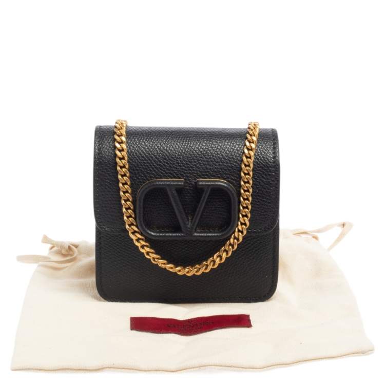 Pre Owned Valentino Black Grainy Leather VLOGO Signature Wallet On Cain