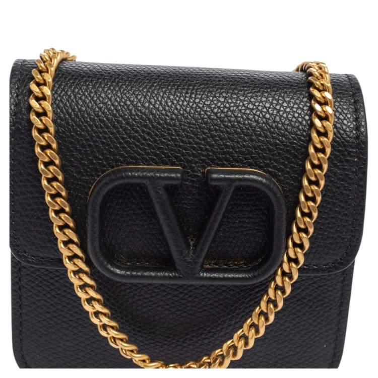 Pre Owned Valentino Black Grainy Leather VLOGO Signature Wallet On Cain
