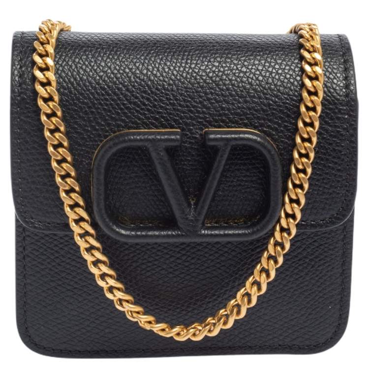 Pre Owned Valentino Black Grainy Leather VLOGO Signature Wallet On Cain