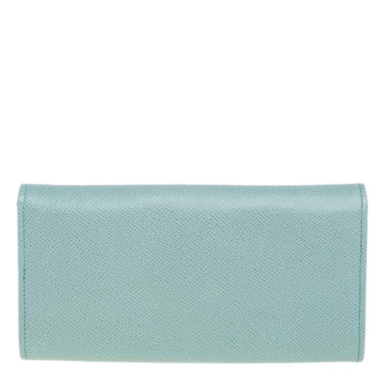 Pre Owned Valentino Light Green Leather V Ring Flap Continental Wallet 