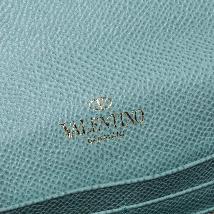 Pre Owned Valentino Light Green Leather V Ring Flap Continental Wallet 