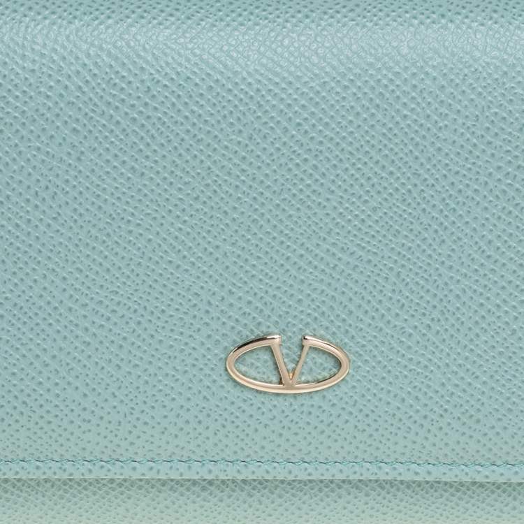 Pre Owned Valentino Light Green Leather V Ring Flap Continental Wallet 