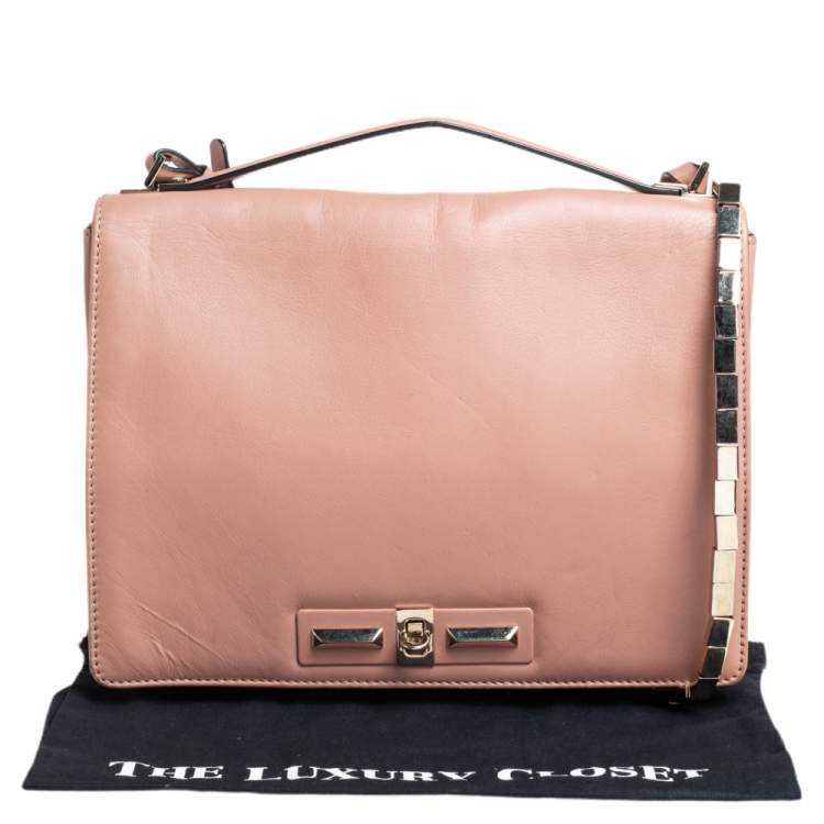 Pre Owned Valentino Beige Leather Chain Flap Top Handle Bag