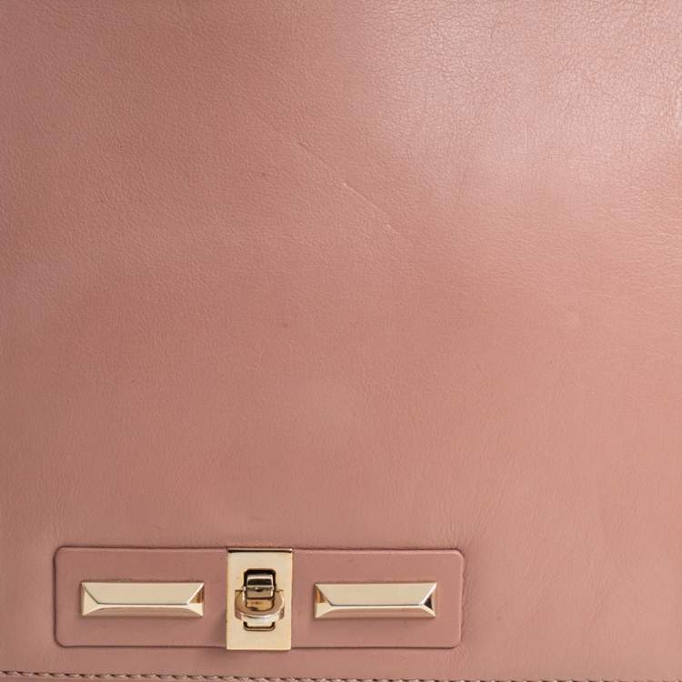 Pre Owned Valentino Beige Leather Chain Flap Top Handle Bag