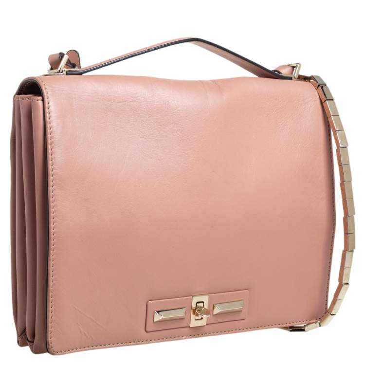 Pre Owned Valentino Beige Leather Chain Flap Top Handle Bag