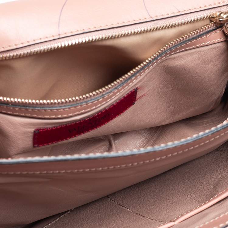 Pre Owned Valentino Beige Leather Chain Flap Top Handle Bag