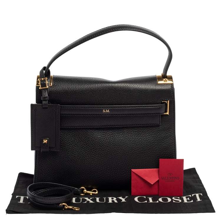 Pre Owned Valentino Black Leather Medium My Rockstud Top Handle Bag