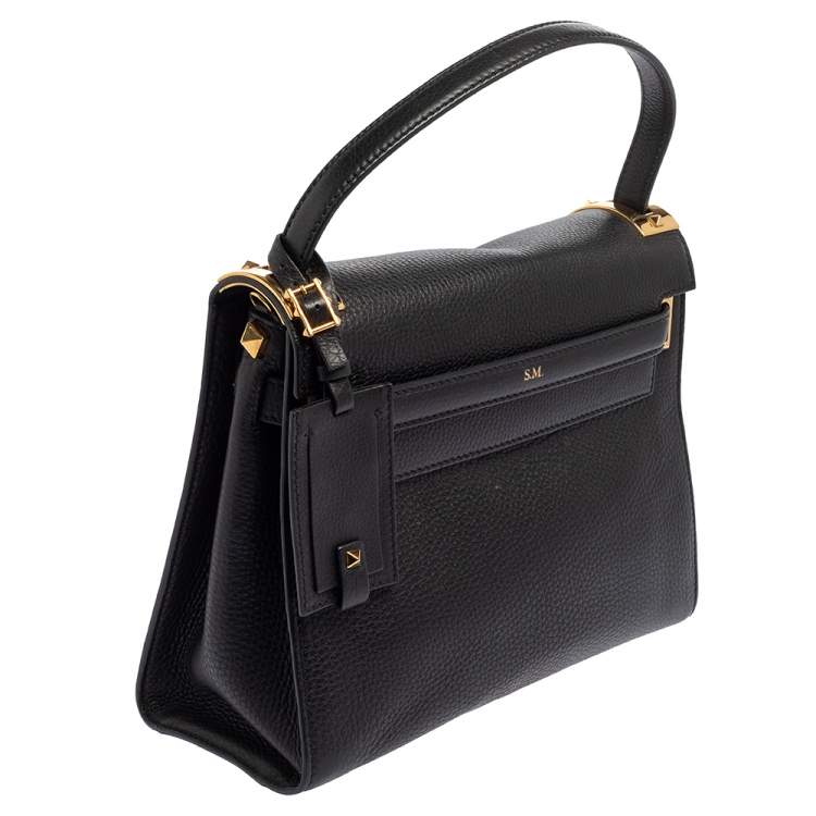 Pre Owned Valentino Black Leather Medium My Rockstud Top Handle Bag