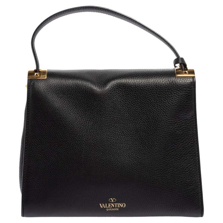 Pre Owned Valentino Black Leather Medium My Rockstud Top Handle Bag
