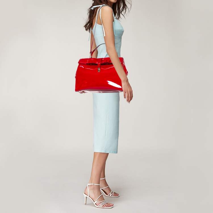 Pre Owned Valentino Red Patent Leather Top Handle Bag