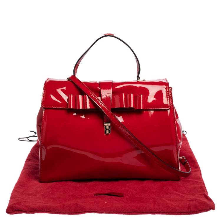Pre Owned Valentino Red Patent Leather Top Handle Bag