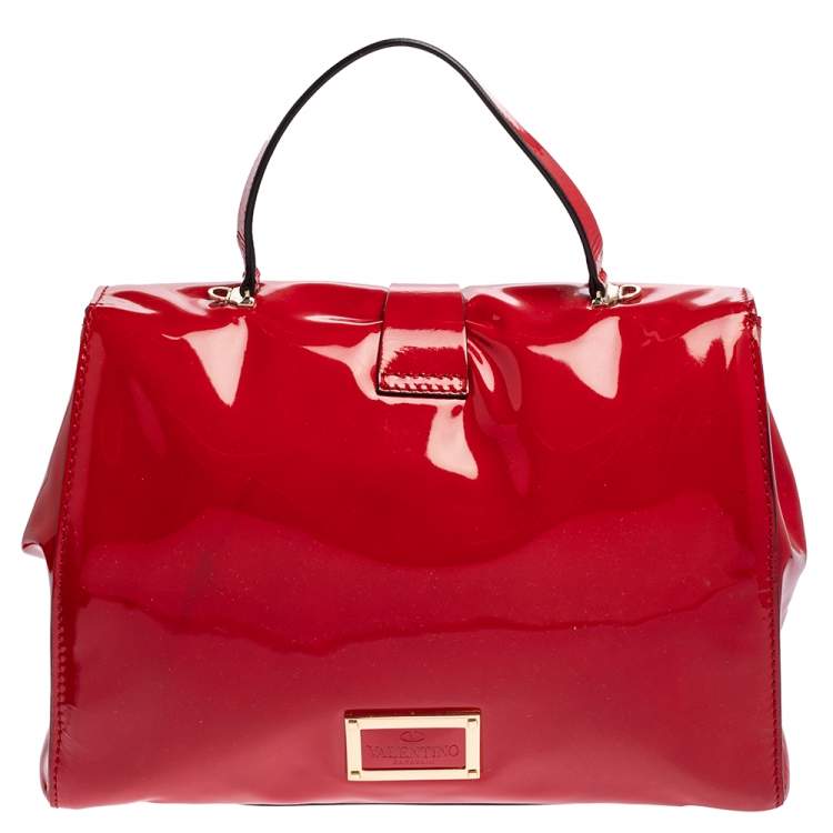 Pre Owned Valentino Red Patent Leather Top Handle Bag