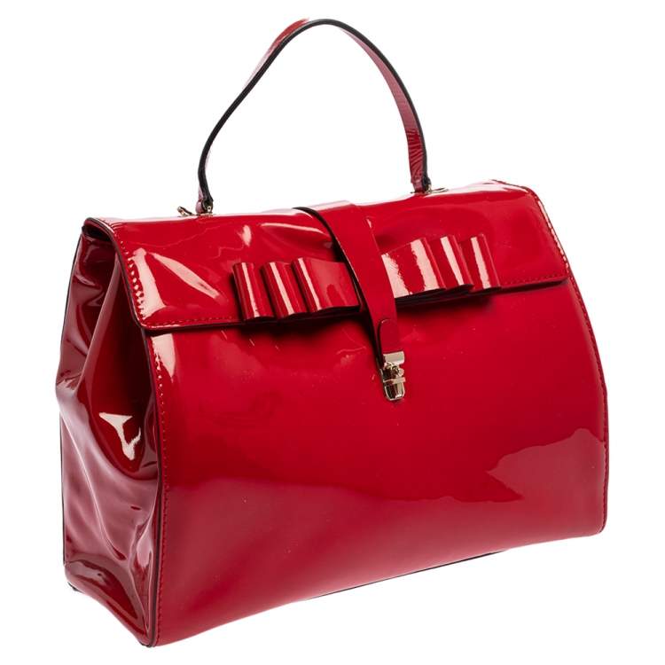 Pre Owned Valentino Red Patent Leather Top Handle Bag